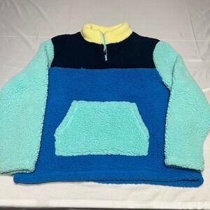 Cabana yellow and blue Sherpa deep pile fleece quarter zip pullover